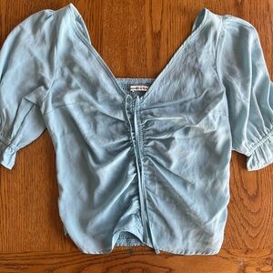 Abercrombie & Fitch Blue Puff Sleeve Ruched Blouse